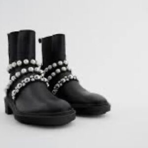 Zara Black Boots with Pearl Accents
